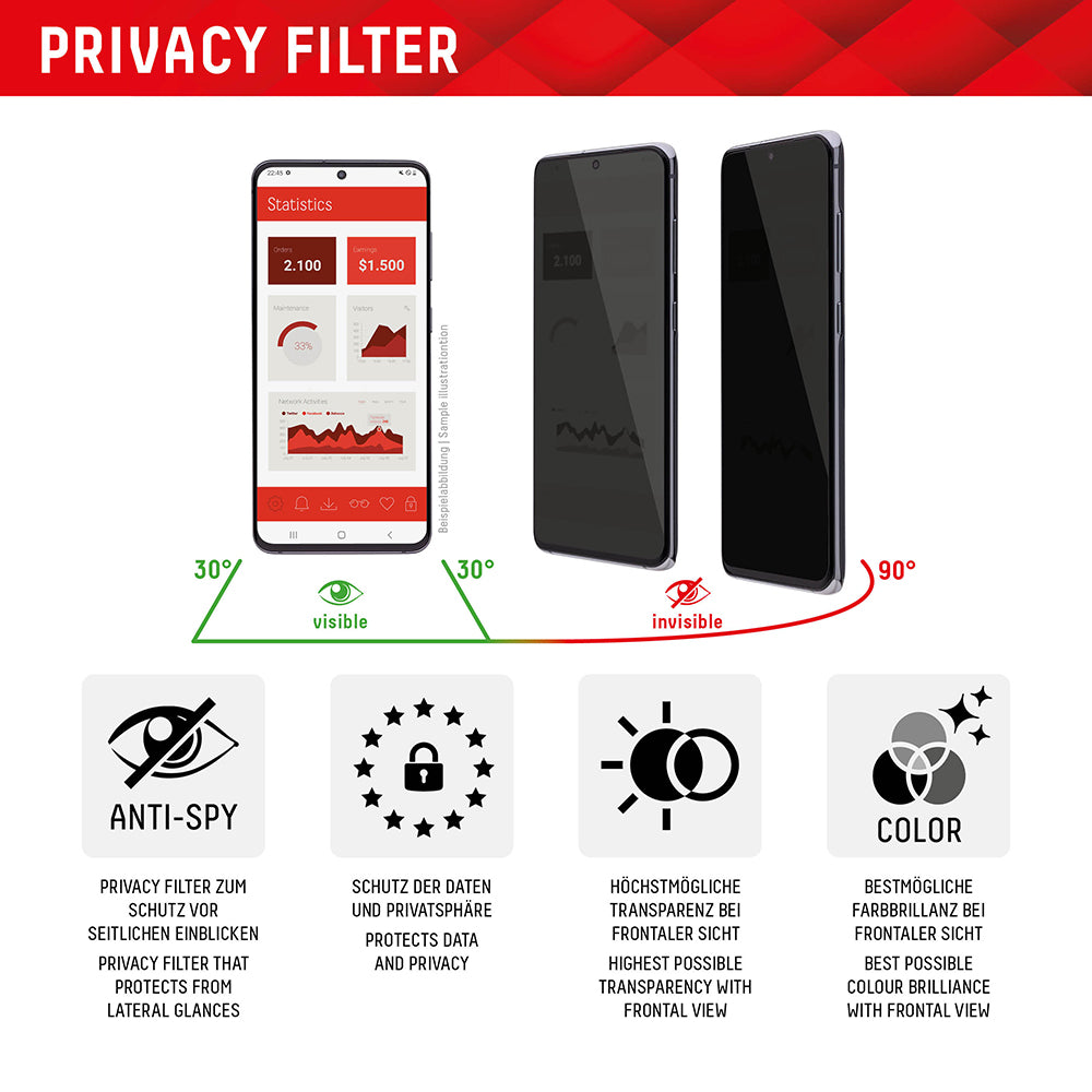 Displex - Premium Real Glass Privacy Full Cover - iPhone 16 Plus - Black