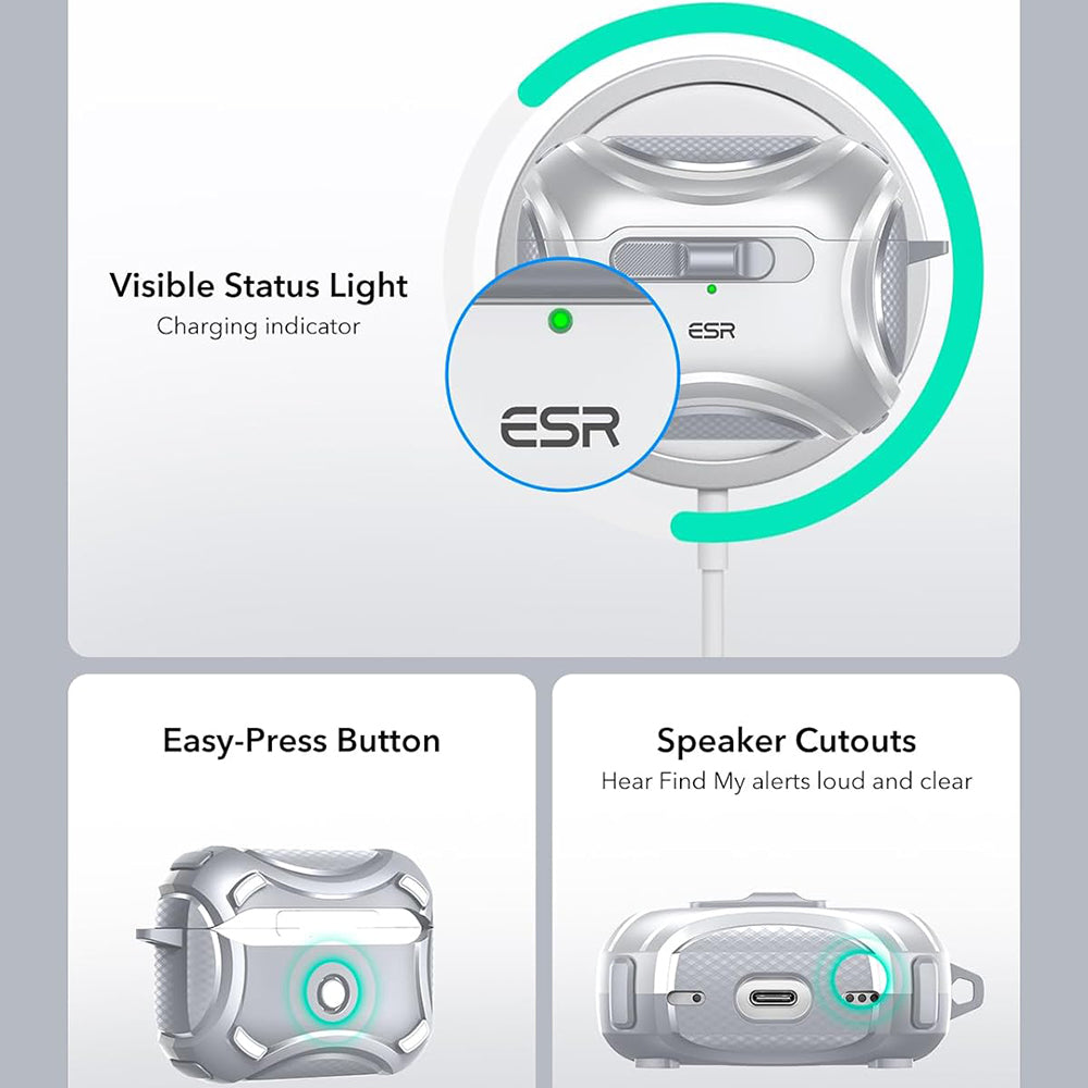 ESR - Cyber Magnetic Lock Case HaloLock - Apple AirPods Pro 1 / 2 - Grey