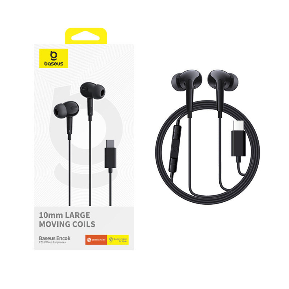 Baseus - Wired Earphones Encok CZ18 (A00170100113-Z1) - Type-C, 20Hz-20kHz - Cluster Black