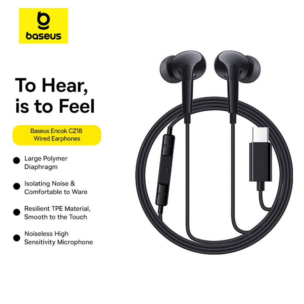 Baseus - Wired Earphones Encok CZ18 (A00170100113-Z1) - Type-C, 20Hz-20kHz - Cluster Black