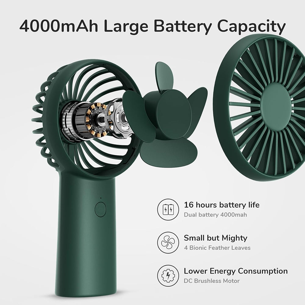 JisuLife - Premium Portable Mini Fan Life6 (FA20X) - USB-C Rechargeable, 3 Wind Speeds, 4000mAh - Deep Green