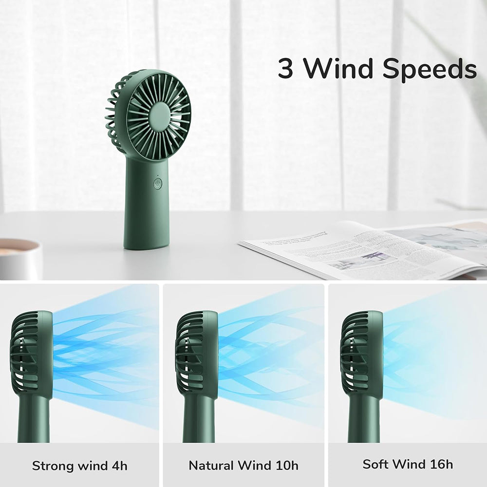 JisuLife - Premium Portable Mini Fan Life6 (FA20X) - USB-C Rechargeable, 3 Wind Speeds, 4000mAh - Deep Green