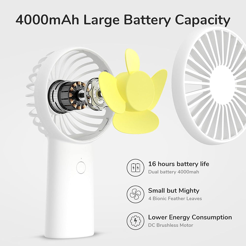 JisuLife - Premium Portable Mini Fan Life6 (FA20X) - USB-C Rechargeable, 3 Wind Speeds, 4000mAh - White