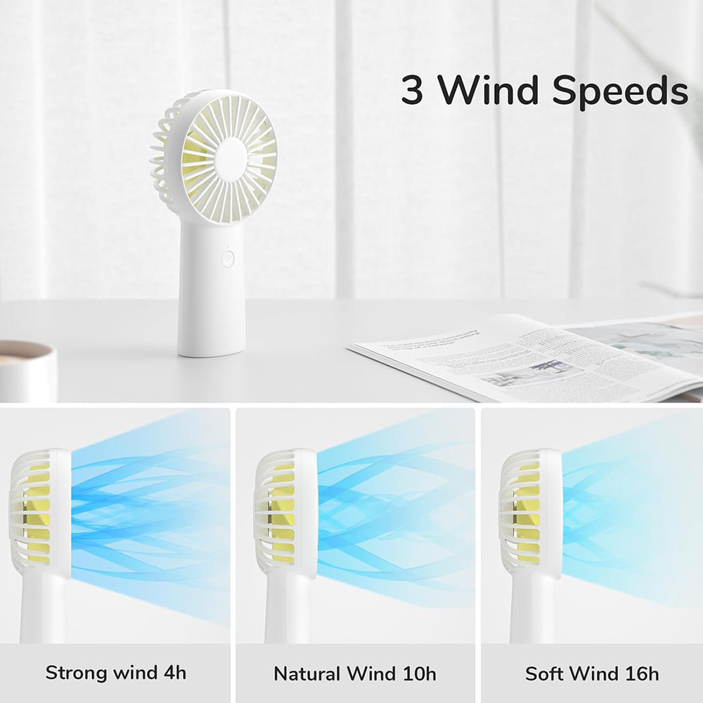 JisuLife - Premium Portable Mini Fan Life6 (FA20X) - USB-C Rechargeable, 3 Wind Speeds, 4000mAh - White