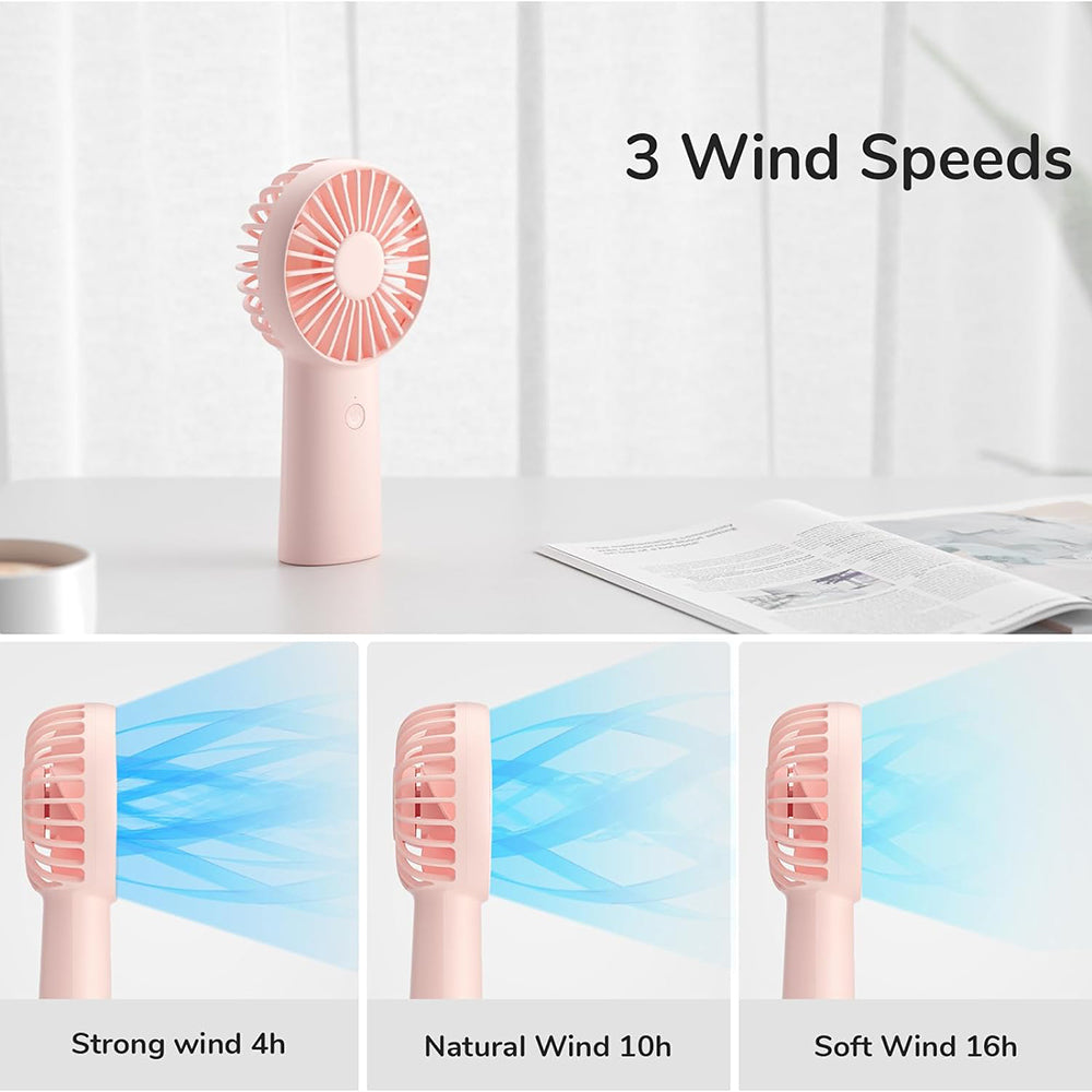 JisuLife - Premium Portable Mini Fan Life6 (FA20X) - USB-C Rechargeable, 3 Wind Speeds, 4000mAh - Pink