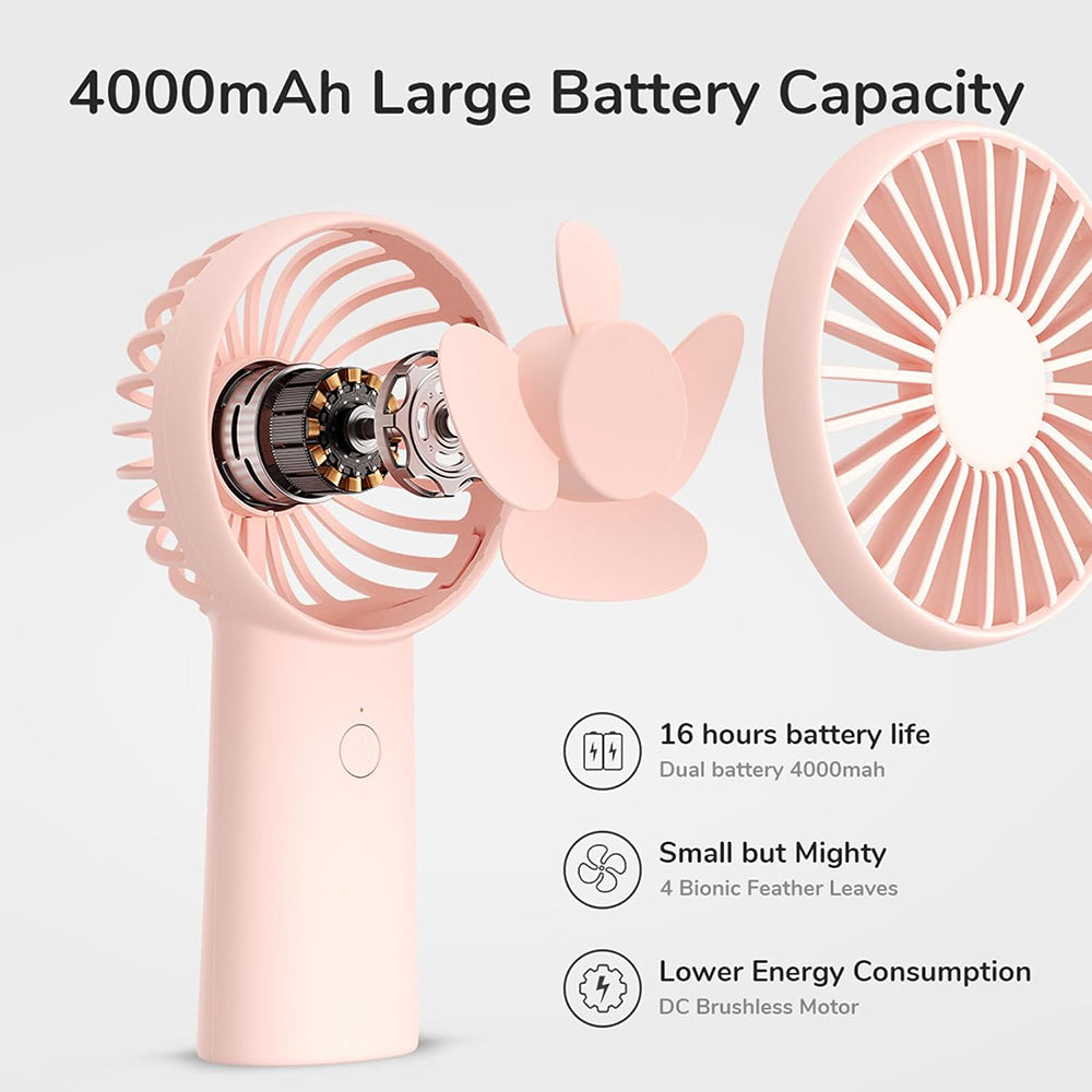 JisuLife - Premium Portable Mini Fan Life6 (FA20X) - USB-C Rechargeable, 3 Wind Speeds, 4000mAh - Pink