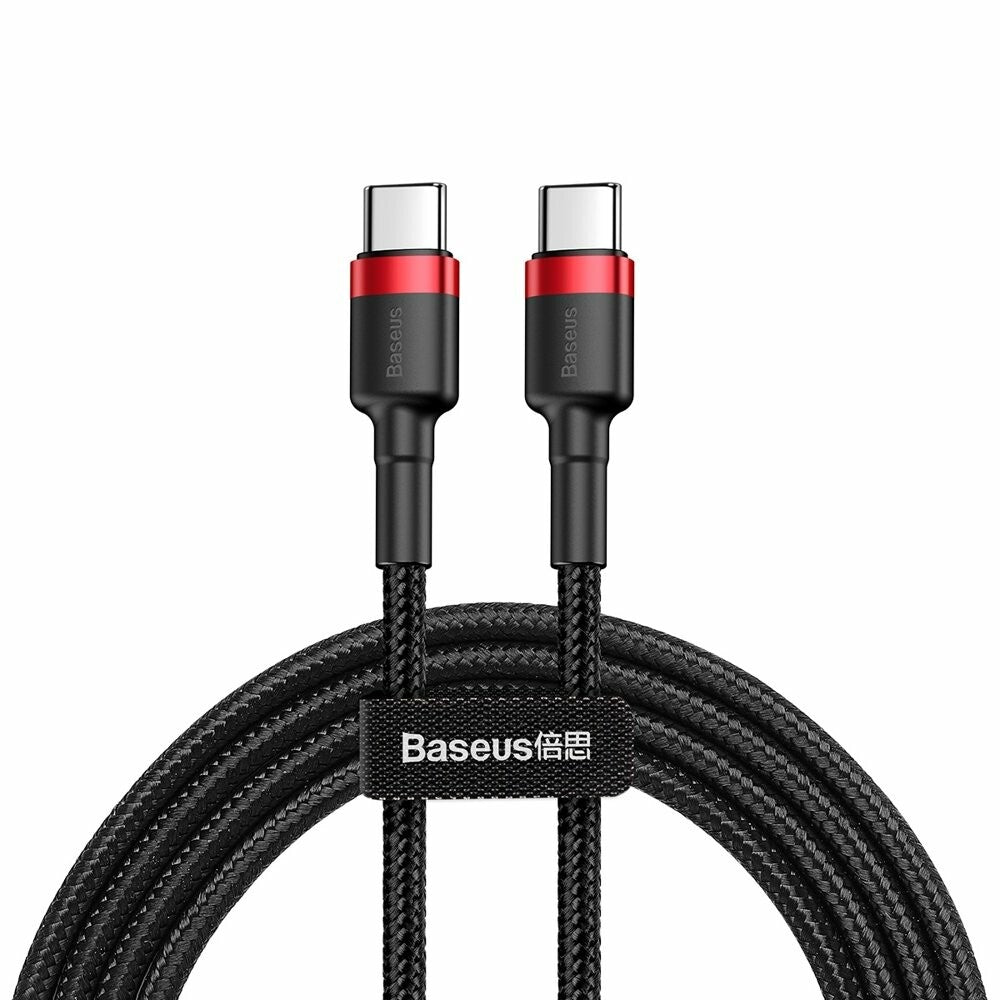 Baseus - Data Cable Cafule (CATKLF-G91) - Type-C to Type-C, PD2.0 60W Flash Charging, 20V, 3A, 1m - Red / Black