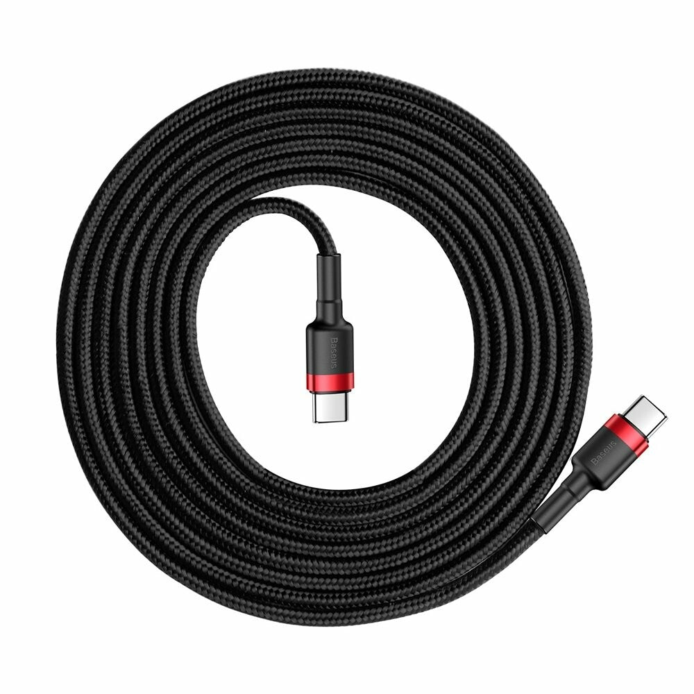 Baseus - Data Cable Cafule (CATKLF-G91) - Type-C to Type-C, PD2.0 60W Flash Charging, 20V, 3A, 1m - Red / Black