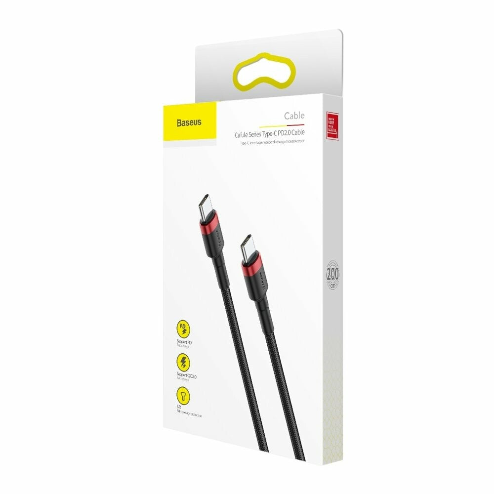 Baseus - Data Cable Cafule (CATKLF-G91) - Type-C to Type-C, PD2.0 60W Flash Charging, 20V, 3A, 1m - Red / Black