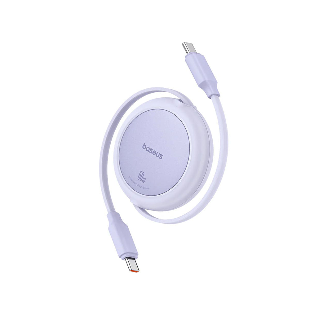 Baseus - Data Cable Free2Pull Mini (P10364500511-01) - Type-C to Type-C, 60W, 1m, Retractable - Nebula Purple