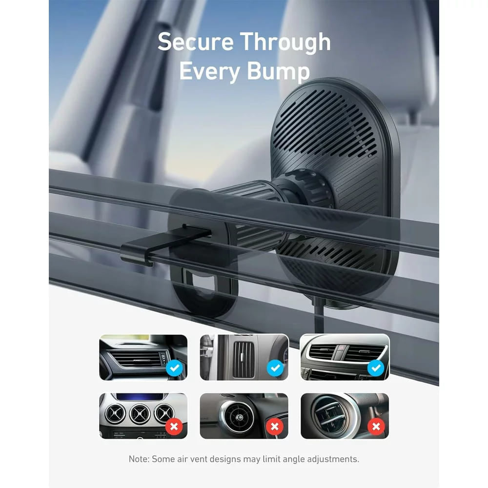 Anker - Car Holder with Wireless Charging MagGo (B2932G11) - Magnetic Grip for Air Vent, 360° Rotation, Type-C, 15W - Bl