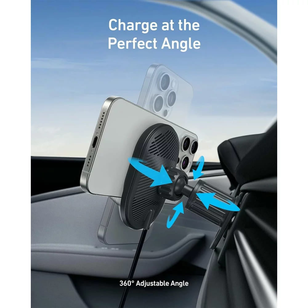 Anker - Car Holder with Wireless Charging MagGo (B2932G11) - Magnetic Grip for Air Vent, 360° Rotation, Type-C, 15W - Bl