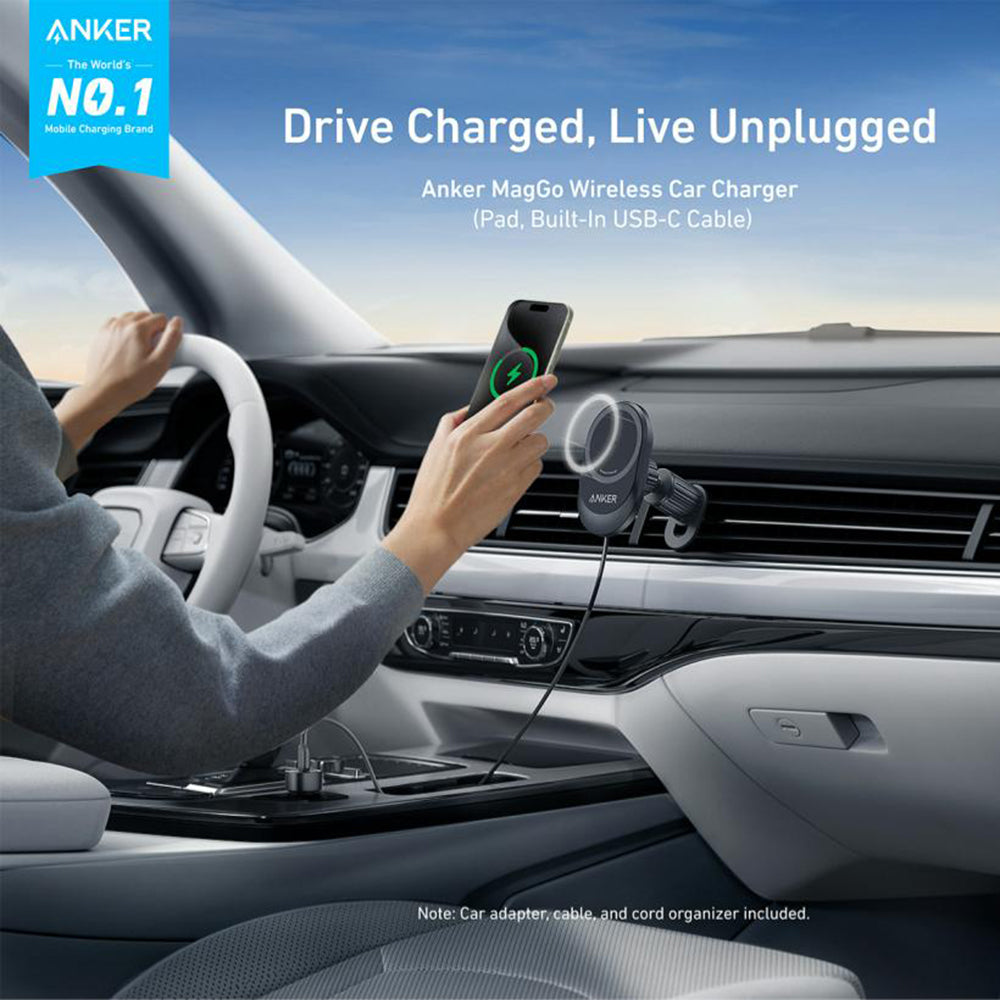 Anker - Car Holder with Wireless Charging MagGo (B2932G11) - Magnetic Grip for Air Vent, 360° Rotation, Type-C, 15W - Bl