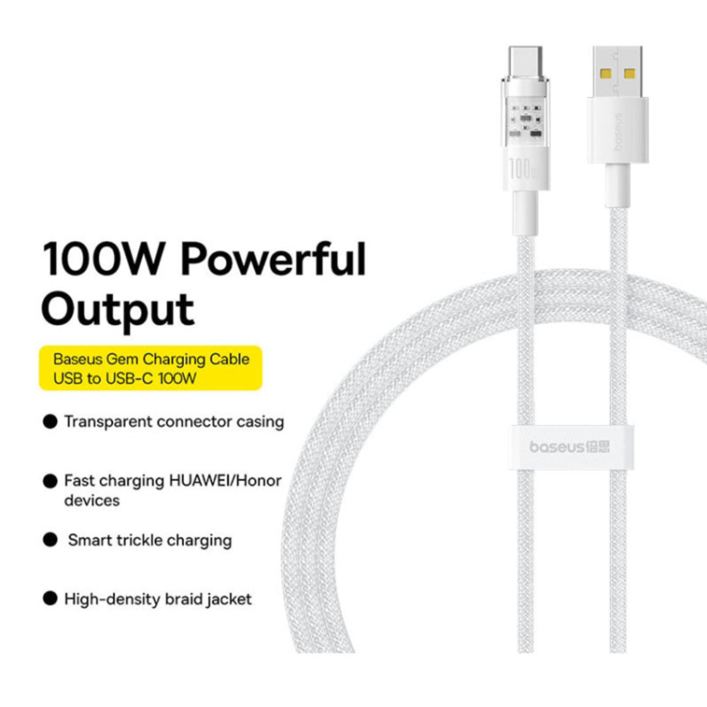 Baseus - Data Cable Gem (P10373002211-00) - USB to Type-C, Super Fast Charging 100W, 1m - Moon White