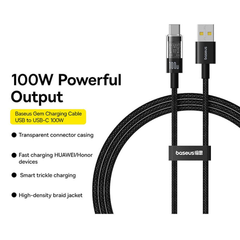 Baseus - Data Cable Gem (P10373002111-00) - USB to Type-C, Super Fast Charging 100W, 1m - Cluster Black