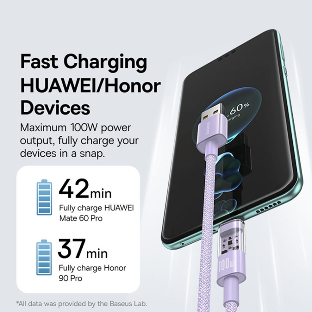 Baseus - Data Cable Gem (P10373002511-01) - USB to Type-C, Super Fast Charging 100W, 2m - Nebula Purple