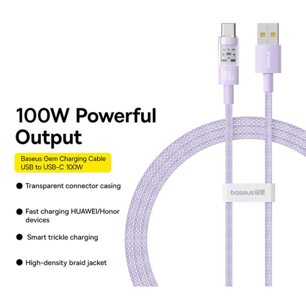 Baseus - Data Cable Gem (P10373002511-01) - USB to Type-C, Super Fast Charging 100W, 2m - Nebula Purple