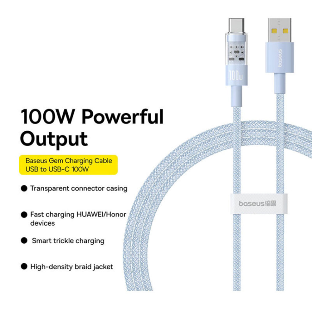 Baseus - Data Cable Gem (P10373002311-01) - USB to Type-C, Super Fast Charging 100W, 2m - Galaxy Blue