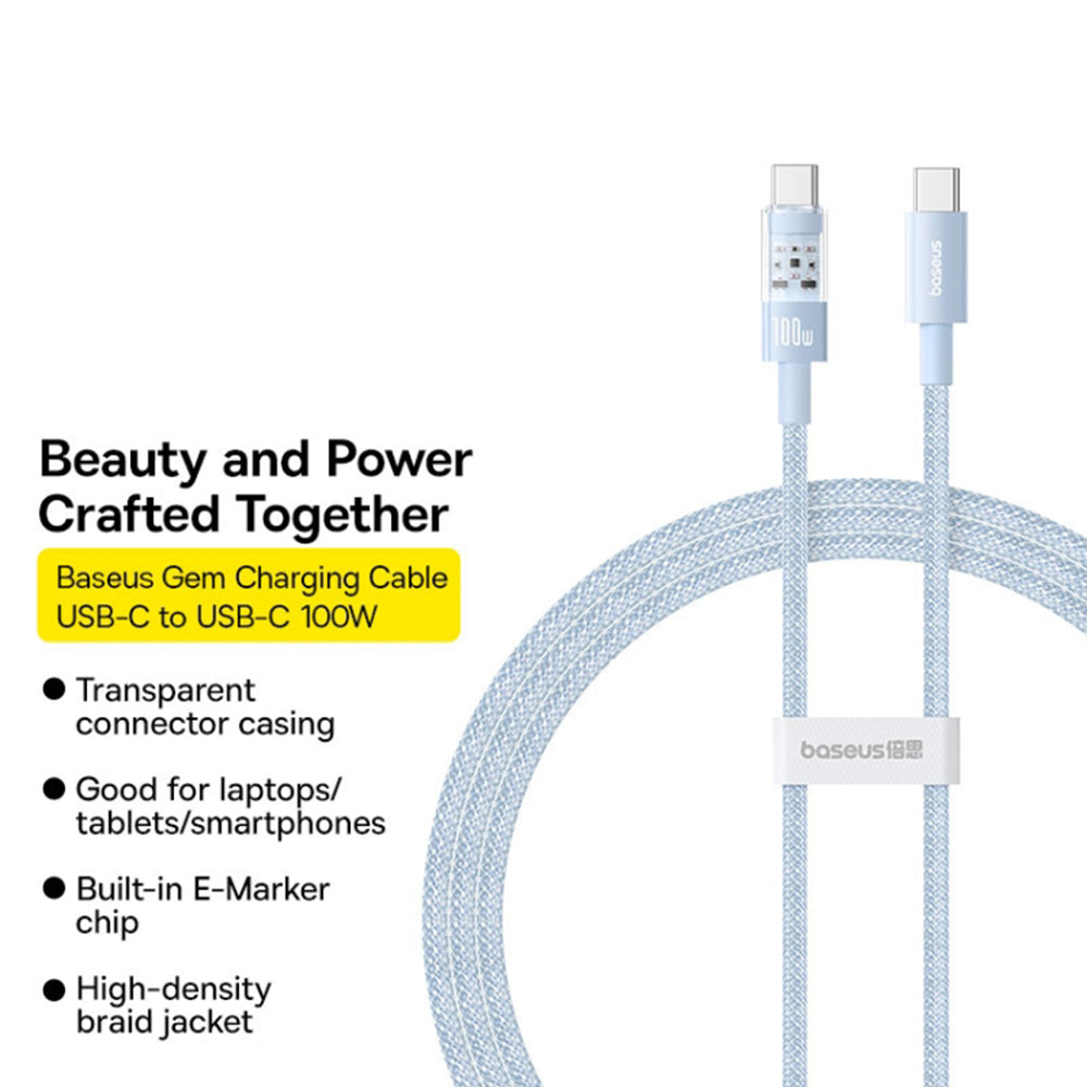 Baseus - Data Cable Gem (P10373000311-01) - Type-C to Type-C, Super Fast Charging 100W, 2m - Galaxy Blue