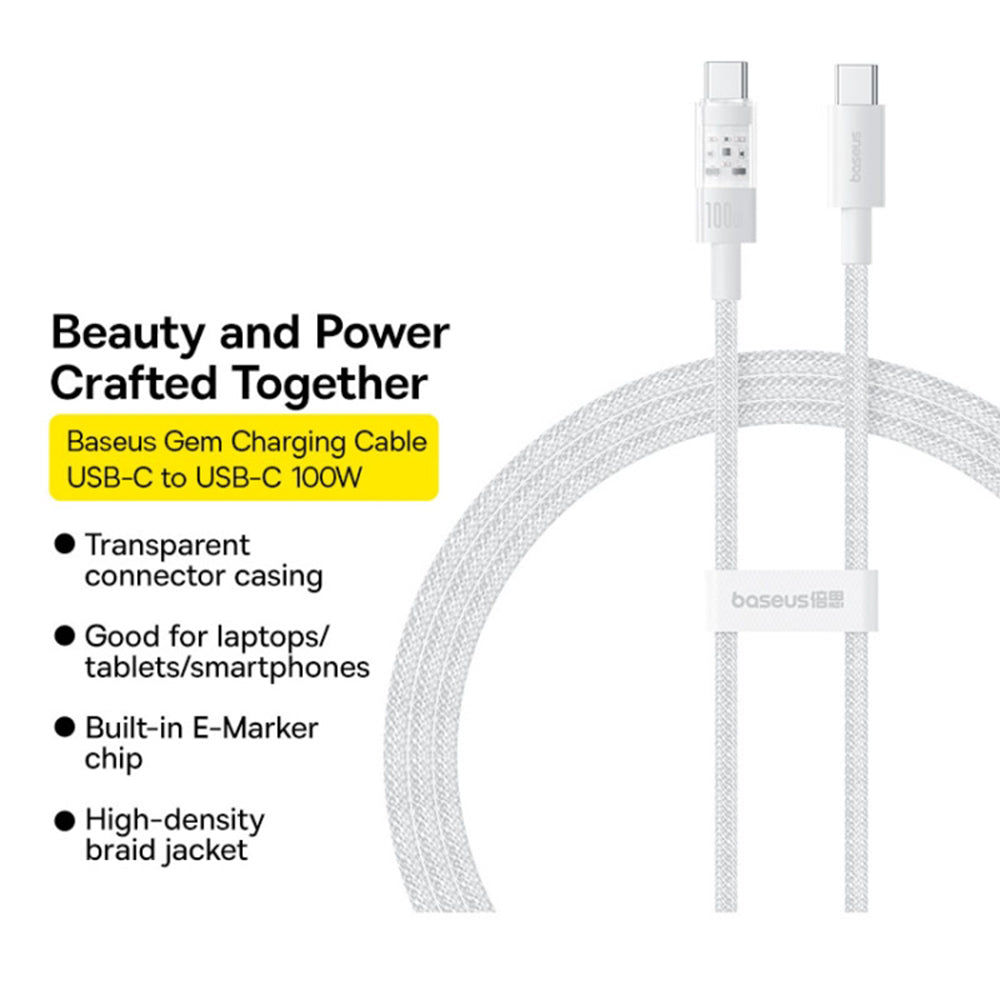 Baseus - Data Cable Gem (P10373000211-01) - Type-C to Type-C, Super Fast Charging 100W, 2m - Moon White