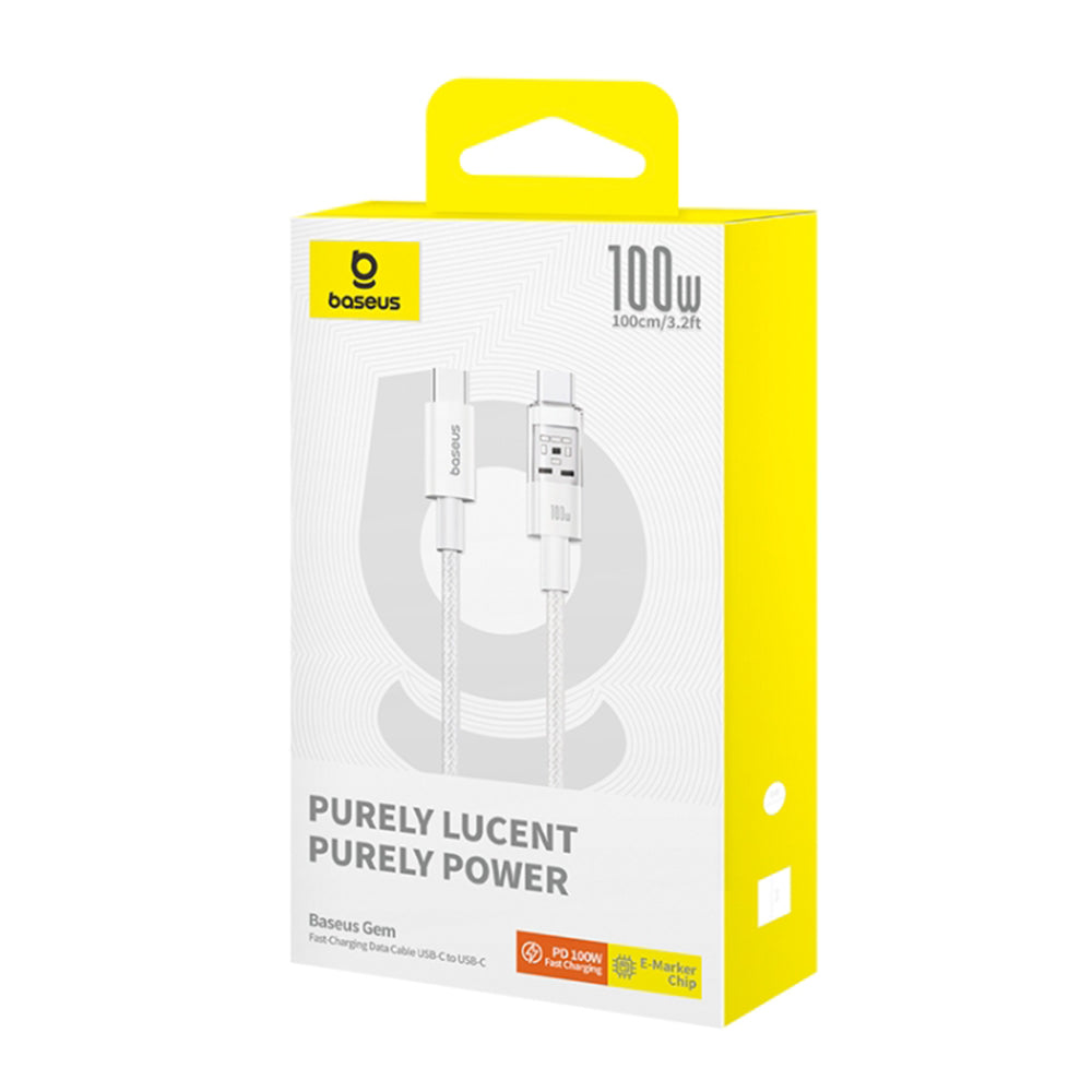Baseus - Data Cable Gem (P10373000211-00) - Type-C to Type-C, Super Fast Charging 100W, 1m - Moon White