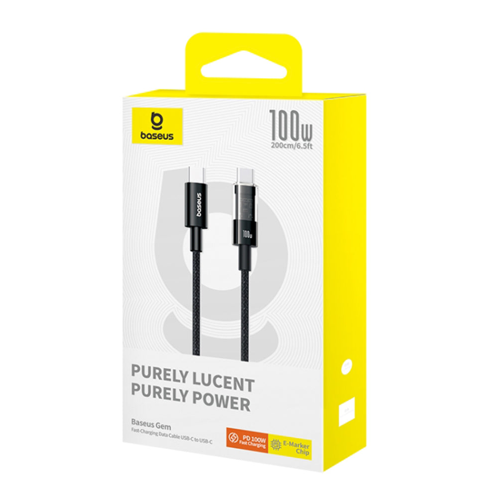 Baseus - Data Cable Gem (P10373000111-01) - Type-C to Type-C, Super Fast Charging 100W, 2m - Cluster Black