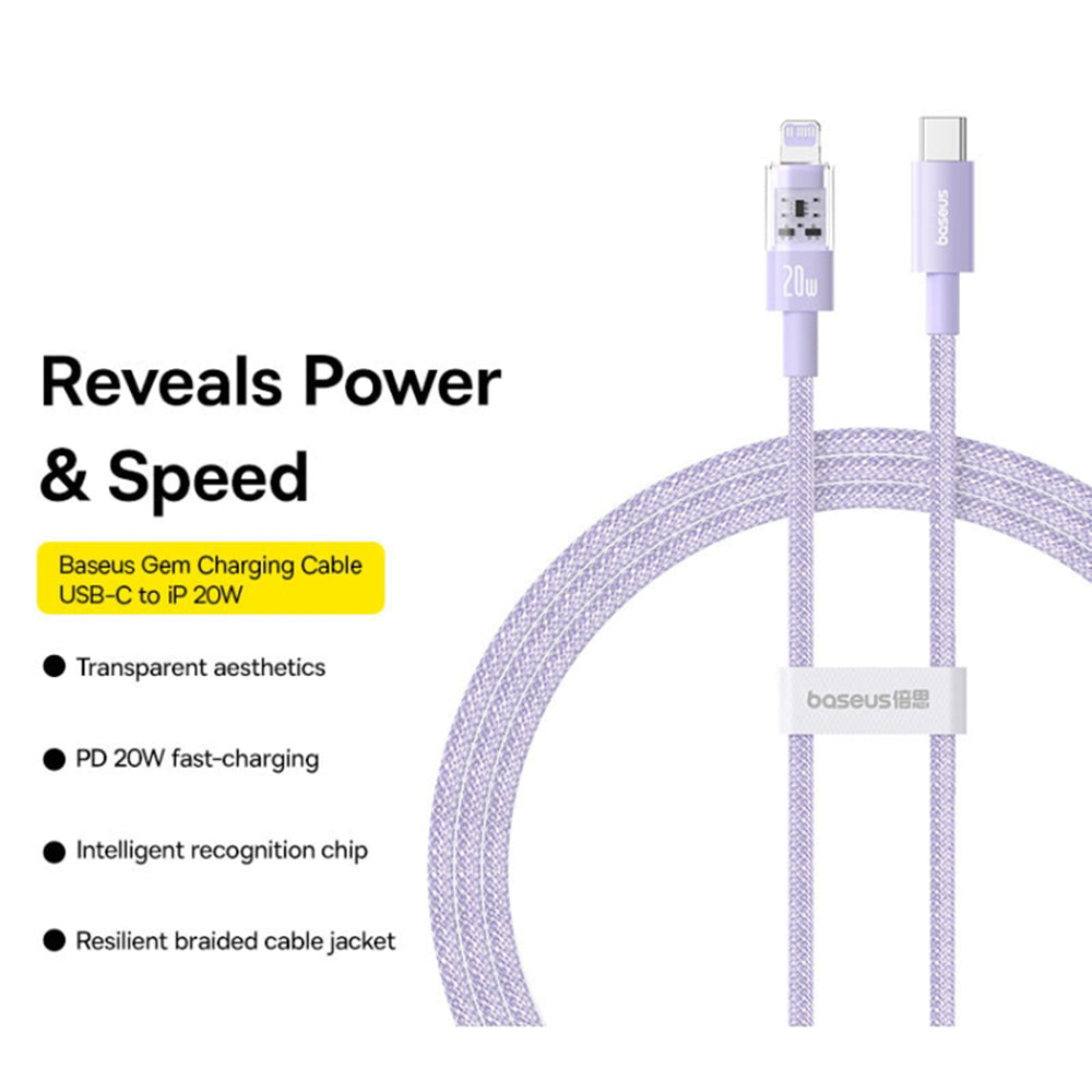 Baseus - Data Cable Gem (P10373001511-01) - USB-C to Lightning, Fast Charging 20W, 2m - Nebula Purple