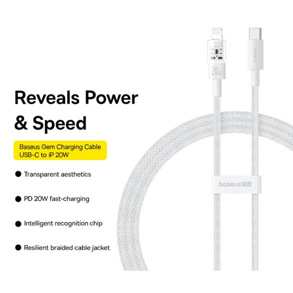 Baseus - Data Cable Gem (P10373001211-01) - USB-C to Lightning, Fast Charging 20W, 2m - Moon White