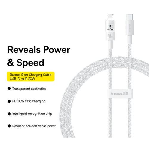 Baseus - Data Cable Gem (P10373001211-01) - USB-C to Lightning, Fast Charging 20W, 2m - Moon White