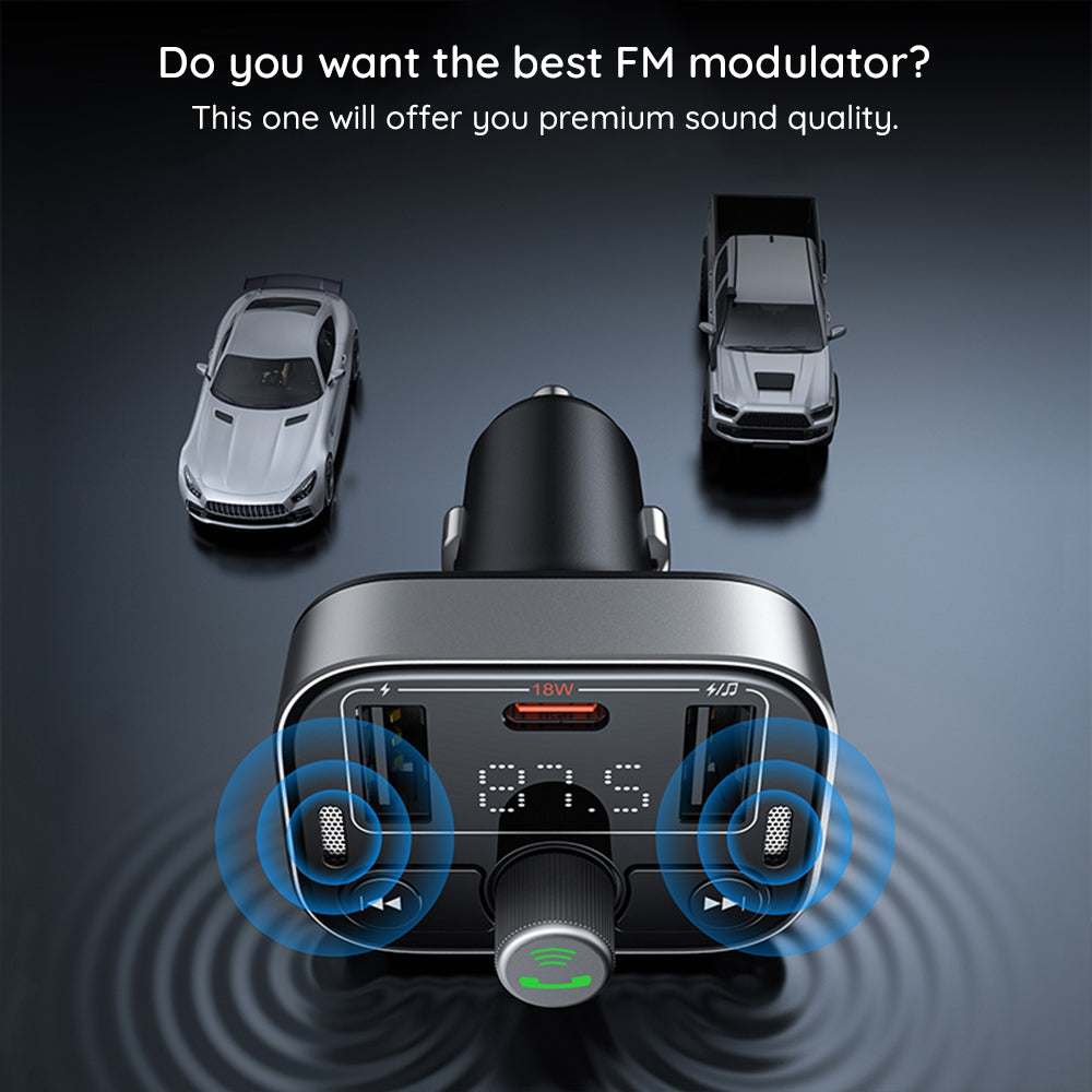 Baseus - FM Modulator and Car Charger S-09 Pro (C10762200113-00) - 2x USB, Type-C, Bluetooth 5.3, Digital Display - Blac