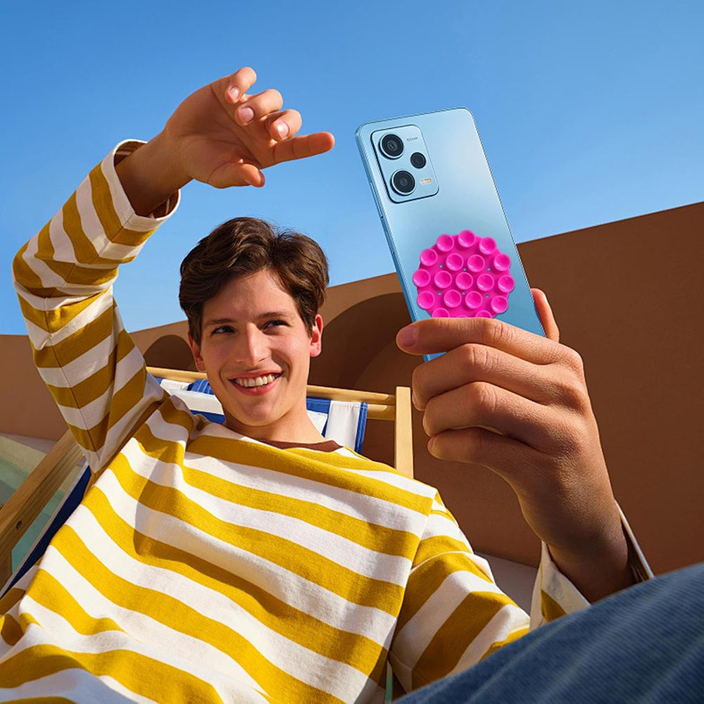 Techsuit - Phone Holder (SR-CUP) - Suction Pad for Selfies, Silicone, Adhesive Mount, Round Shape - Red