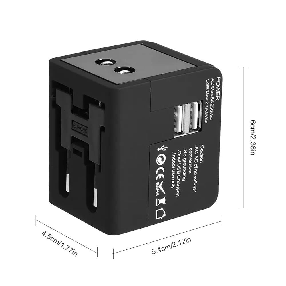 Techsuit - Travel Adapter (HHT148) - PD20W, QC, USB, Type-C, EU, UK, AUS, US - Black