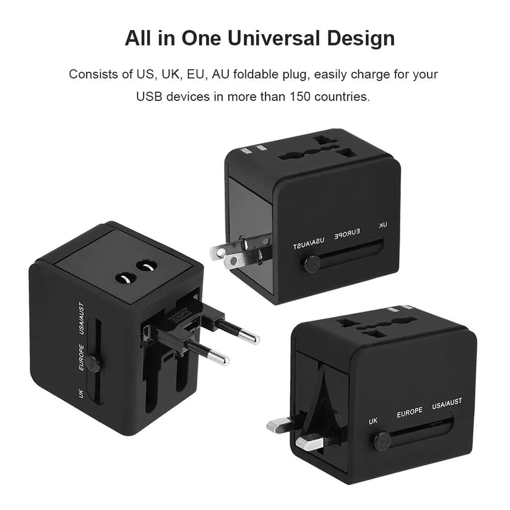 Techsuit - Travel Adapter (HHT148) - PD20W, QC, USB, Type-C, EU, UK, AUS, US - Black