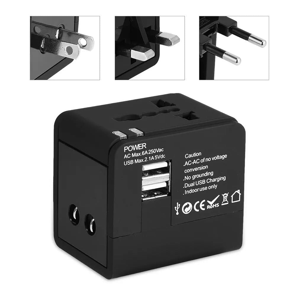 Techsuit - Travel Adapter (HHT148) - PD20W, QC, USB, Type-C, EU, UK, AUS, US - Black