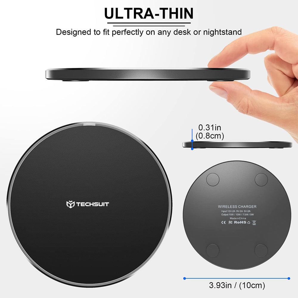 Techsuit - Wireless Charger Premium (CHWR031) - RGB Colors, 15W, 3A - Black