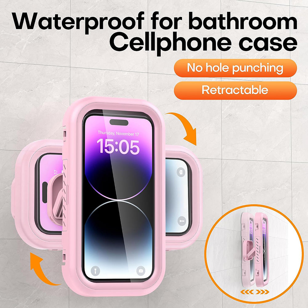 Techsuit - Phone Holder (LC-999) - Wall Box Case, Anti-Fog, Retractable, Adjustable, Waterproof, for 4-7" Phones - Gold 