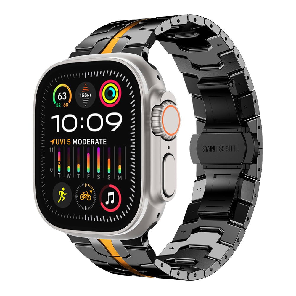 Techsuit - Watchband (W063) - Apple Watch 1/2/3/4/5/6/7/8/9/10/11/SE/SE 2/SE 3/Ultra/2/3 (42/44/45/46/49mm) - Black Oran