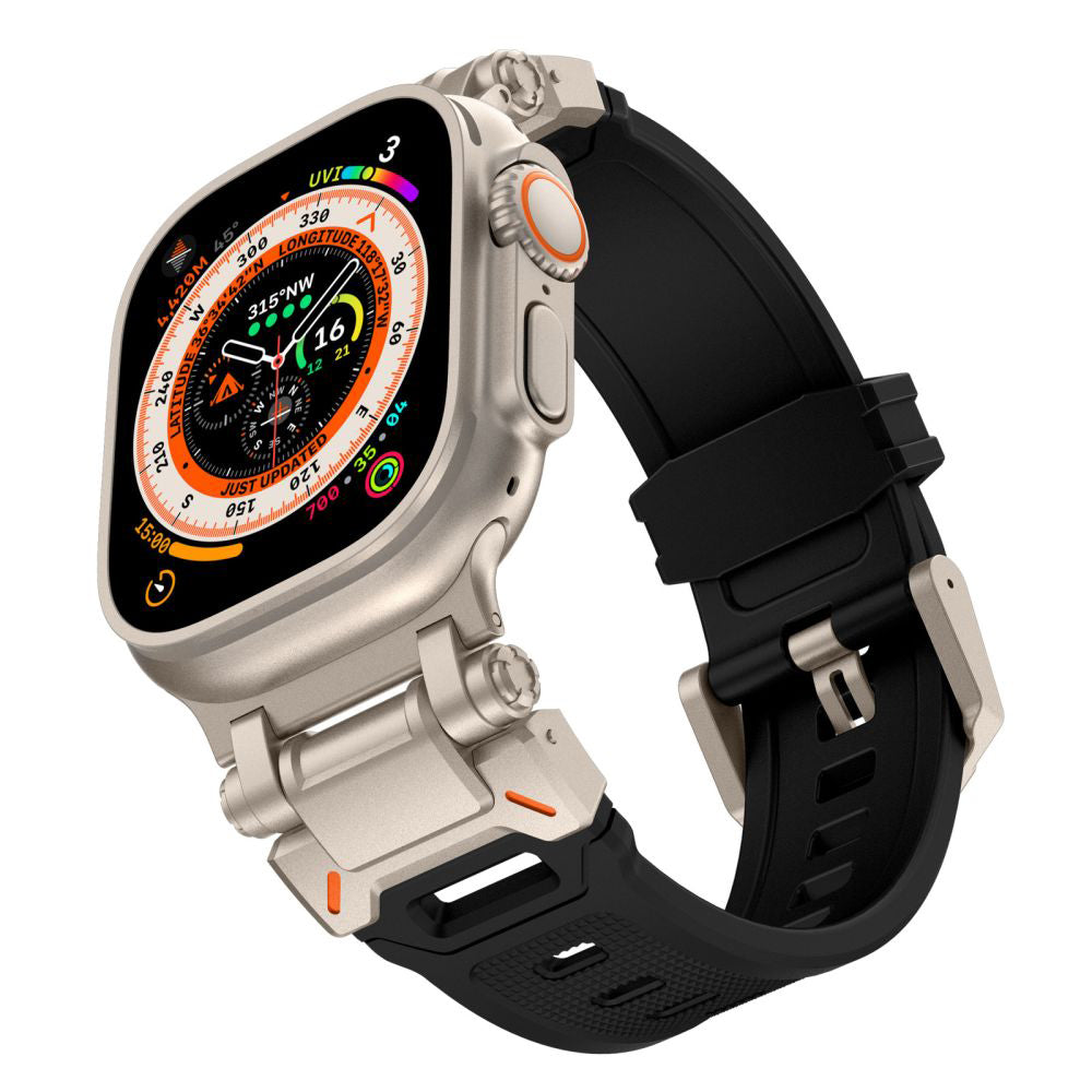 Techsuit - Watchband (W064) - Apple Watch 1/2/3/4/5/6/7/8/9/10/11/SE/SE 2/SE 3/Ultra/2/3 (42/44/45/46/49mm) - Silver Bla
