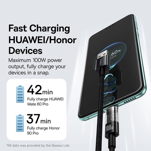 Baseus - Data Cable Gem (P10373002111-01) - USB to Type-C, Super Fast Charging 100W, 2m - Cluster Black