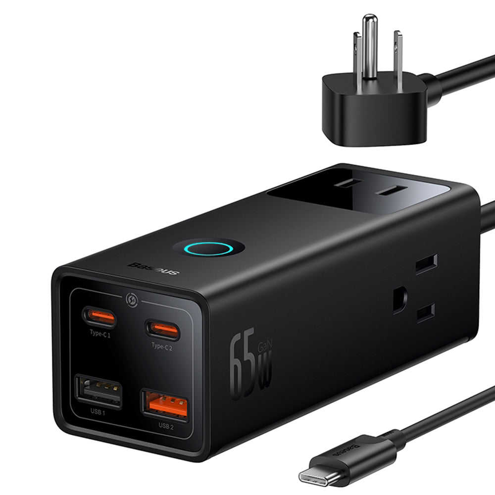 Baseus - Wall Charger PowerCombo Digital PowerStrip (PSLA020101) - 3xAC, 2xUSB, 2xType-C, 65W with Cable Type-C 100W - B