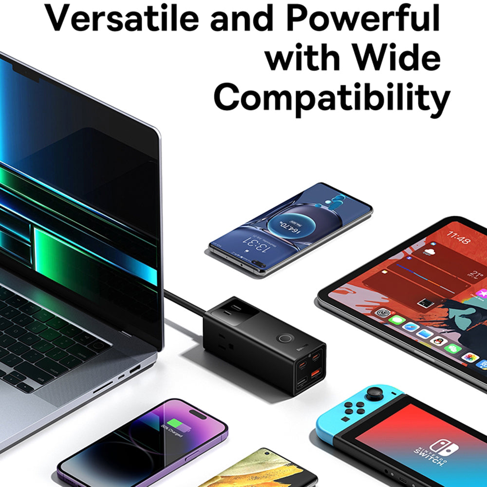 Baseus - Wall Charger PowerCombo Digital PowerStrip (PSLA020101) - 3xAC, 2xUSB, 2xType-C, 65W with Cable Type-C 100W - B