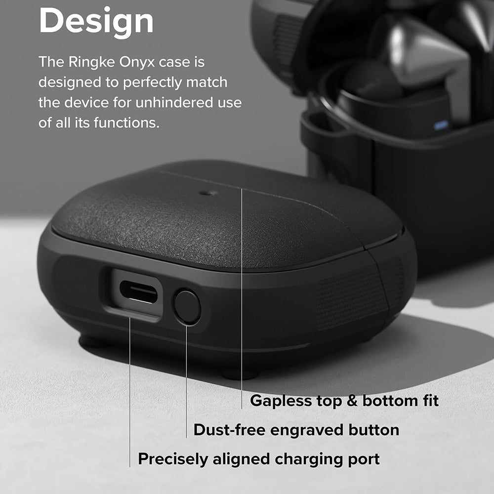 Ringke - Protection Case Onyx Magnetic - for Samsung Galaxy Buds 3 / 3 Pro / 3 FE, Non-Slip Texture, Carabiner Hole - Bl