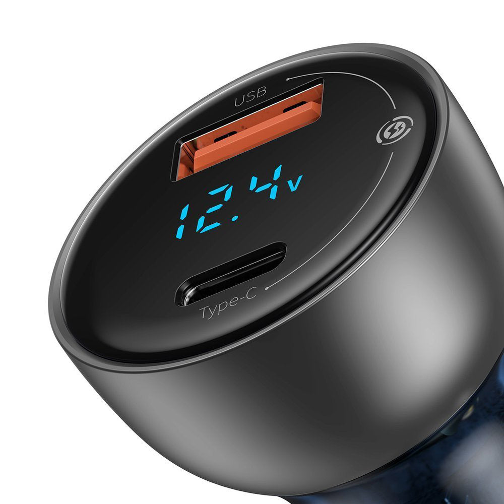 Baseus - Car Charger (CCKX-C0A) - with Digital Display, Type-C PD65W, USB QC4.0, DC 12-24V - Clear