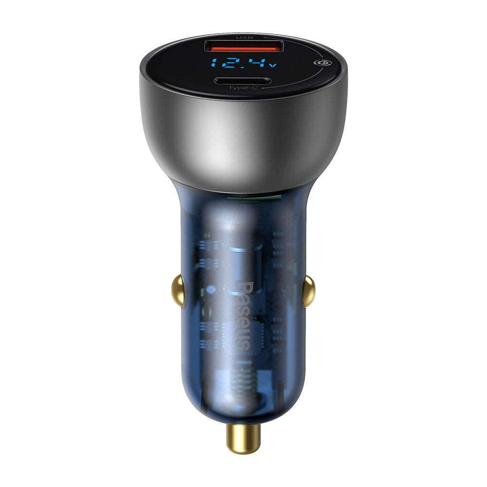Baseus - Car Charger (CCKX-C0A) - with Digital Display, Type-C PD65W, USB QC4.0, DC 12-24V - Clear