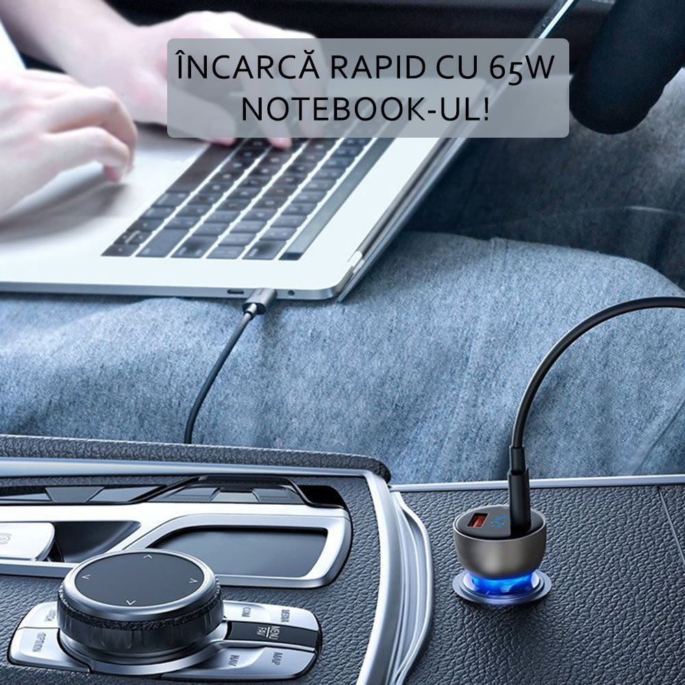 Baseus - Car Charger (CCKX-C0A) - with Digital Display, Type-C PD65W, USB QC4.0, DC 12-24V - Clear