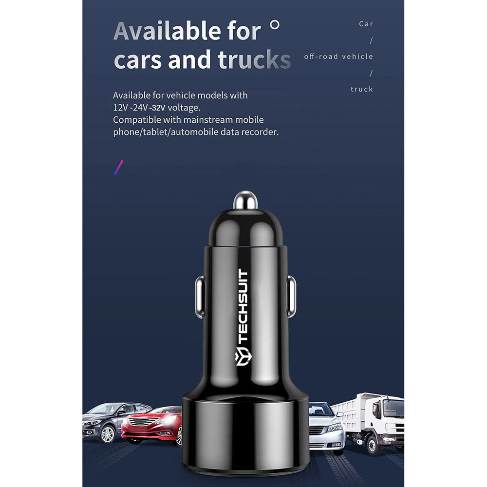 Techsuit - Car Charger Premium (TE-P31) - USB QC3.0 18W, Type-C PD30W, Total 48W, LED Light - Black