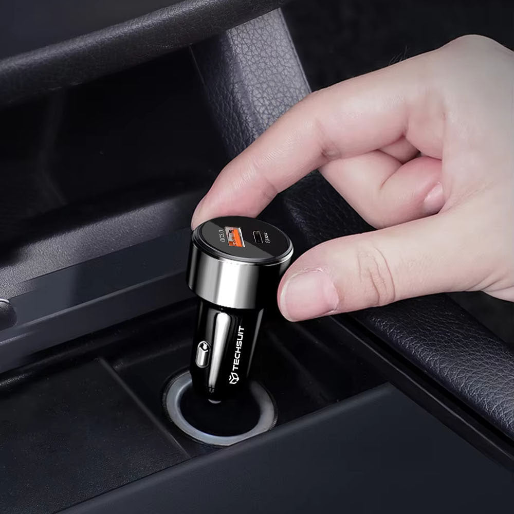 Techsuit - Car Charger Premium (TE-P31) - USB QC3.0 18W, Type-C PD30W, Total 48W, LED Light - Black