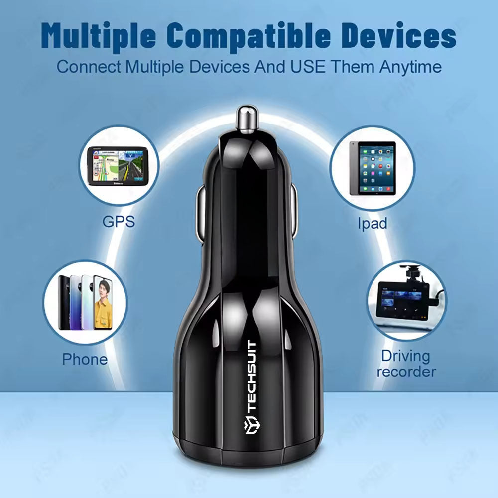 Techsuit - Car Charger Premium (TE-022) - USB-A QC5.0 30W, USB-C PD30W, Total 60W, LED Light - Black