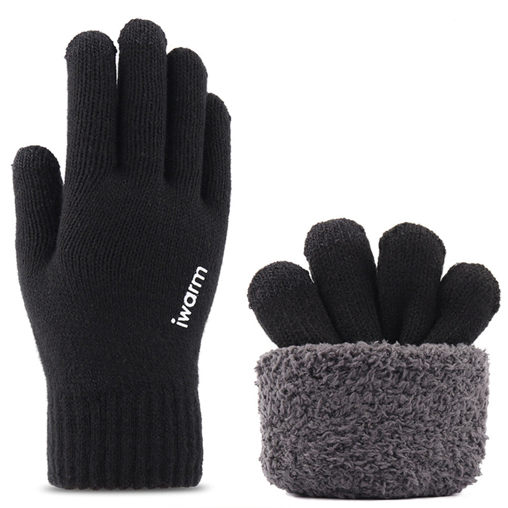 iWarm - Touchscreen Gloves (ST0005) - Double Layer and Velvet/Acrylic, Size 21cm - Black