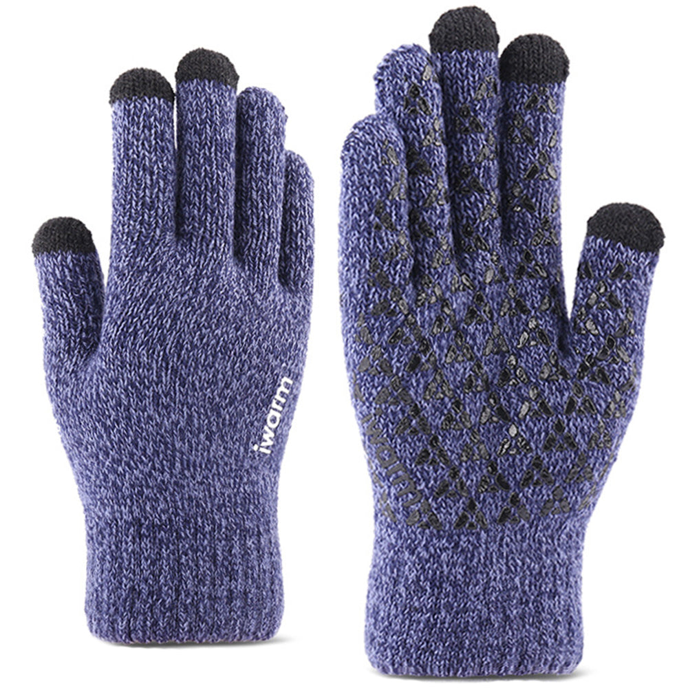 iWarm - Touchscreen Gloves (ST0018) - Premium Wool, with Non-slip Details, Size 23cm - Blue